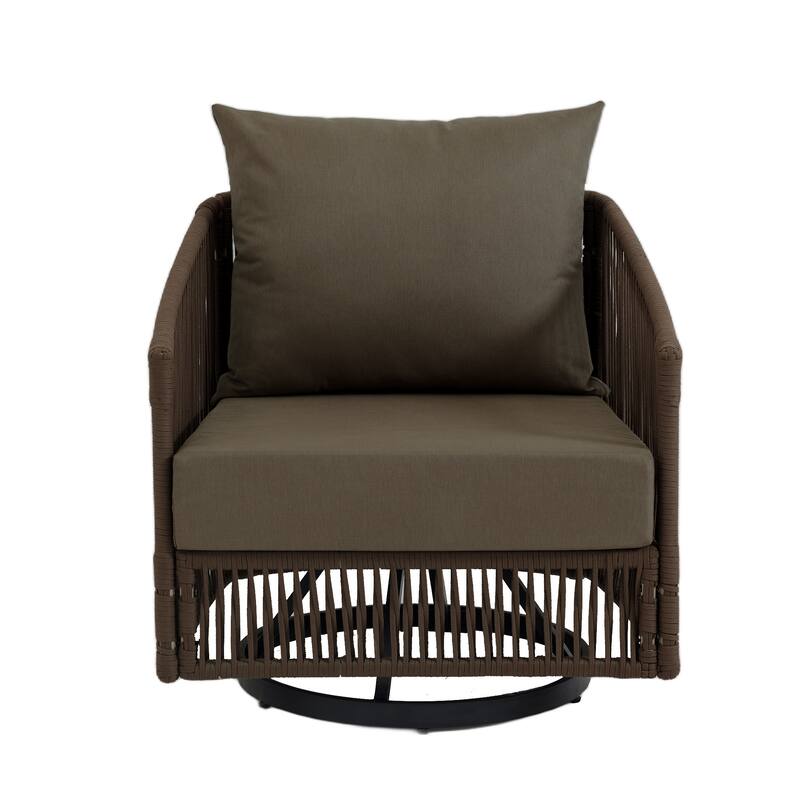 3-Piece Outdoor Rattan Swivel Lounge Chair Set Barrel Chairs for Backyard