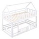 preview thumbnail 32 of 32, Twin over Twin House Bunk Bed with Fence and Door, Grey - Solid Pine Wood, Playful Design with Whimsical Roof and Guardrails