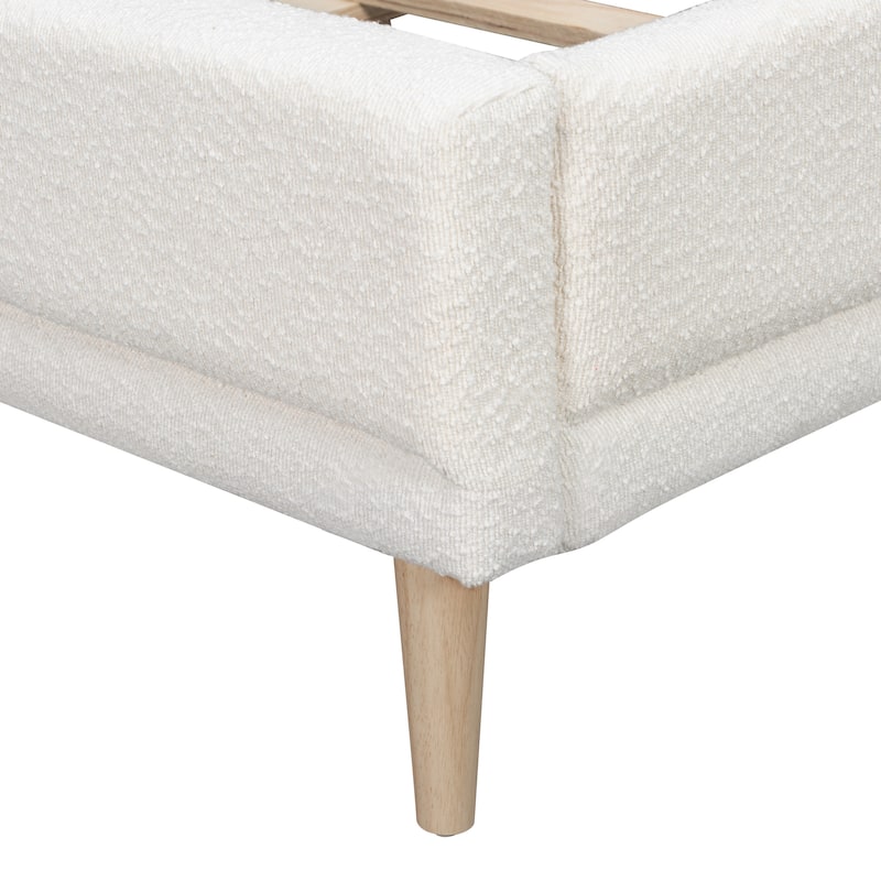 Boucle Upholstered Platform Bed with Rounded Corner Wingback Headboard