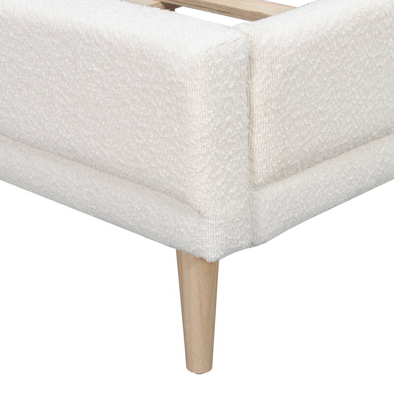 King/Queen Upholstered Bed Frame with Boucle Fabric and Wingback Headboard, Solid Wood Legs, No Box Spring Needed