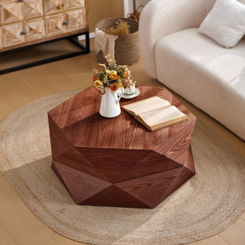 GDFStudio Corvyn Polygon Flip-Top Coffee Table with Hidden Storage and Solid Wood Veneer