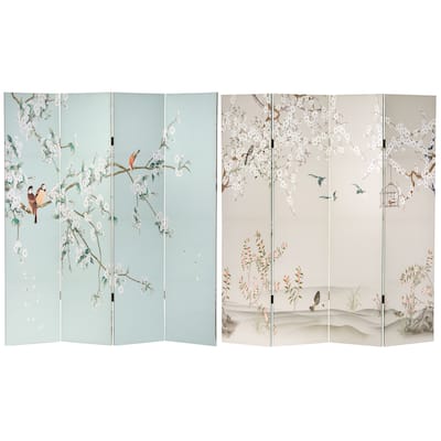 6 ft. Tall Double Sided Birds and Plum Blossoms Canvas Room Divider