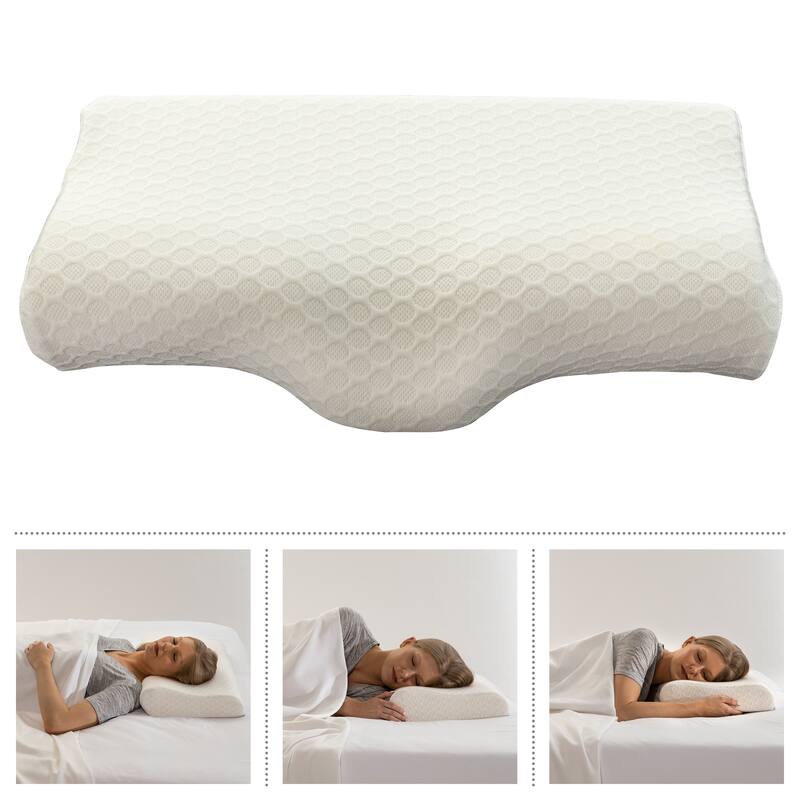 Cervical Pillow - Memory Foam Neck Pillow with Washable Cover - Contour Pillows by Home-Complete - White