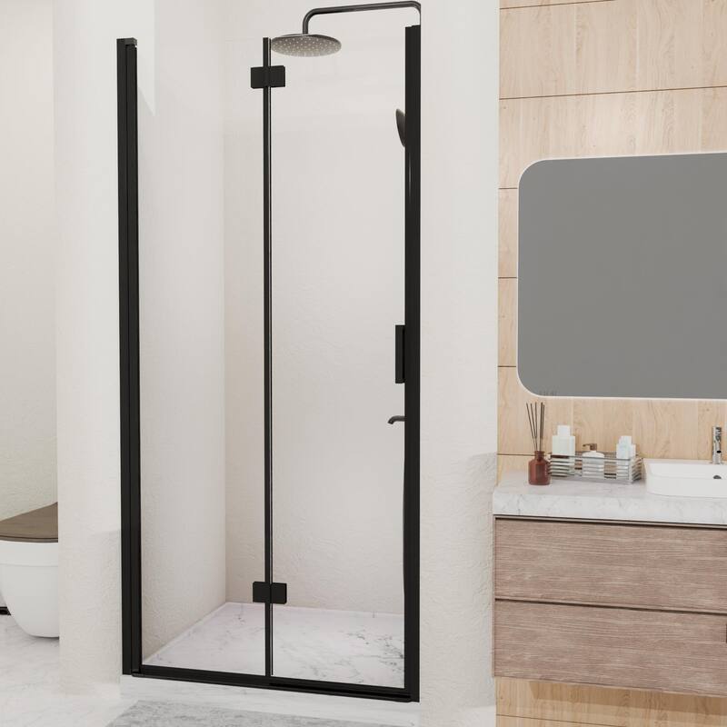 GDFStudio - Harrington Semi-Frameless Folding Pivot Hinged Shower Door - Matte Black