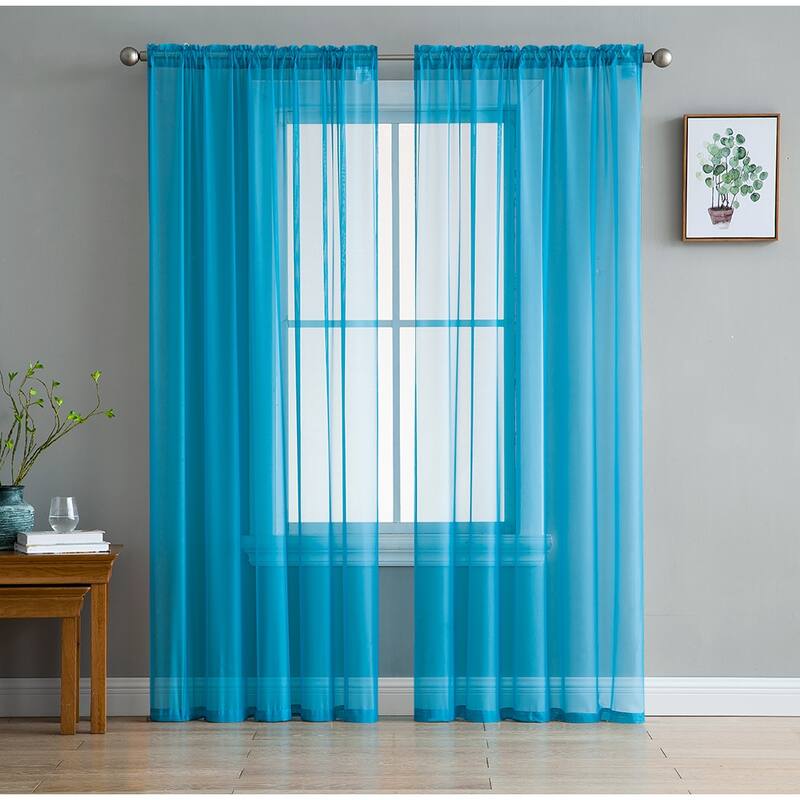 HLC.me Sheer Voile Window Treatment Rod Pocket Curtain Panels for Bedroom, Living Room, Kitchen - Set of 2 panels