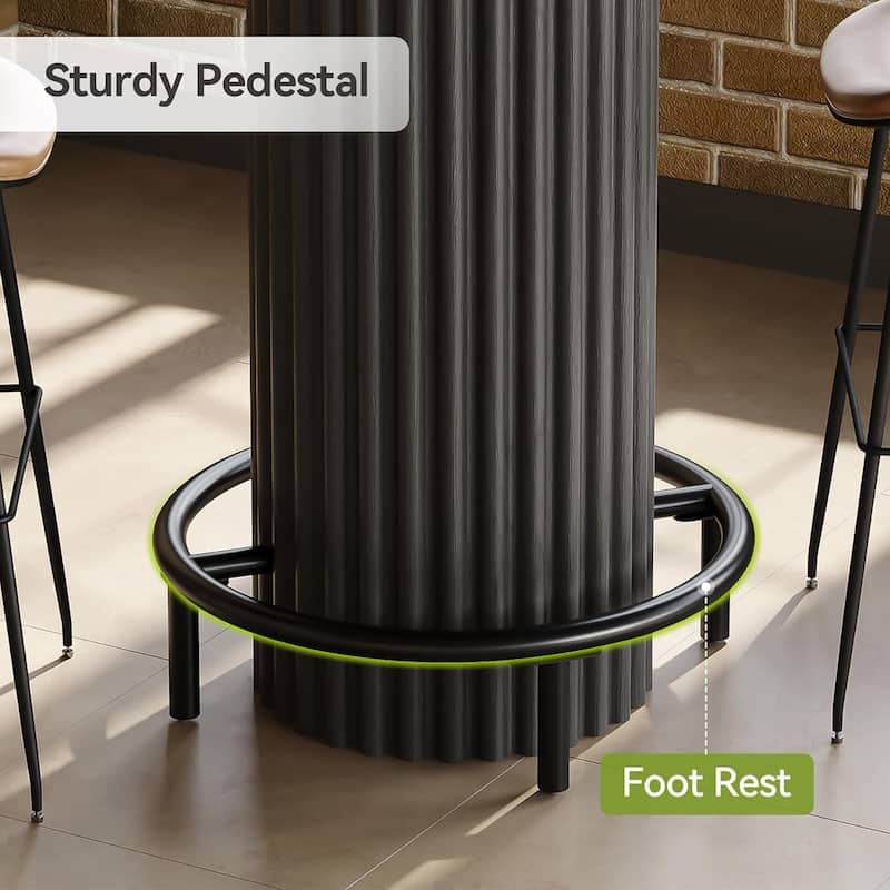 39.4" H Round Bar Table with Metal Footrest, Small Pub Cocktail Tables for Dining, Cafe, Living Room, Apartment, Balcony