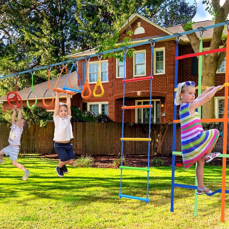 Hapfan 50ft Ninja Warrior Obstacle Course for Kids with Swing,Tree Slackline Jungle Gym Outdoor