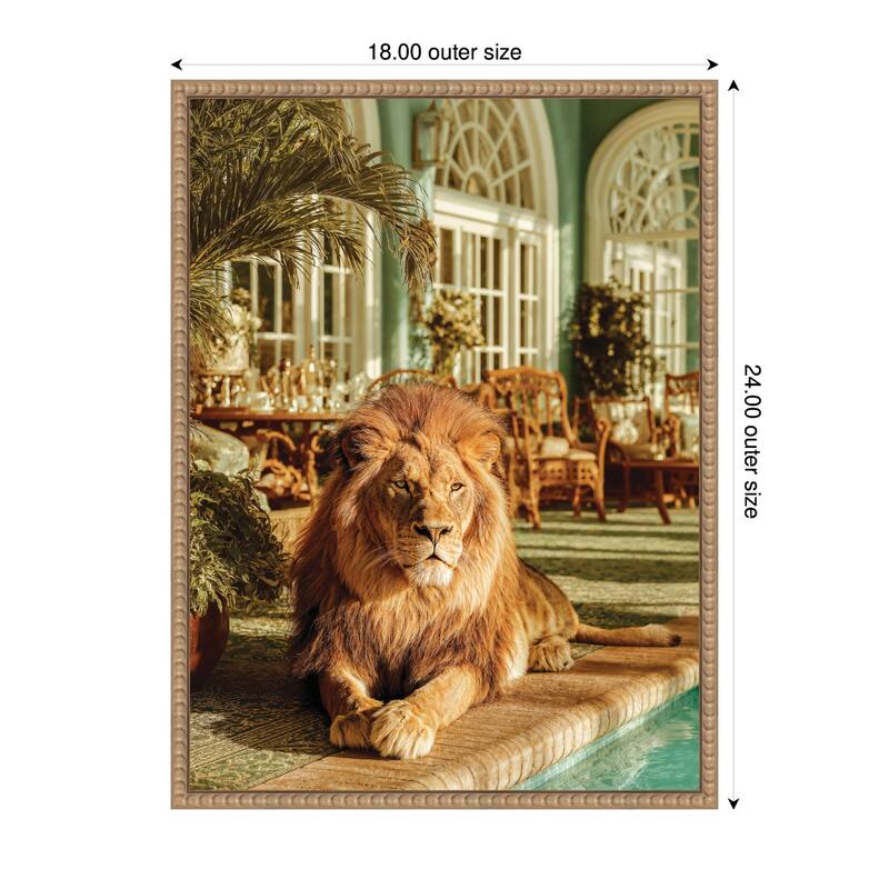 Kate and Laurel Majestic Lion by the Pool by Michael Schauer Framed Canvas Wall Art Print
