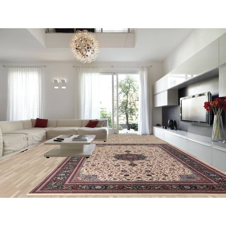 Vegetable Dye Floral Agra Large Indian Rug Hand-Knotted Wool Carpet - 11'6" x 17'9"