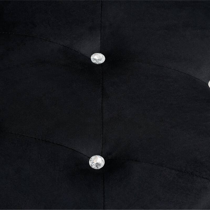 Velvet Storage Bench End of Bed Bench with Crystal Buttons, Black Vanity Bench Leisure Bench Accent Bench with 1 Pillow