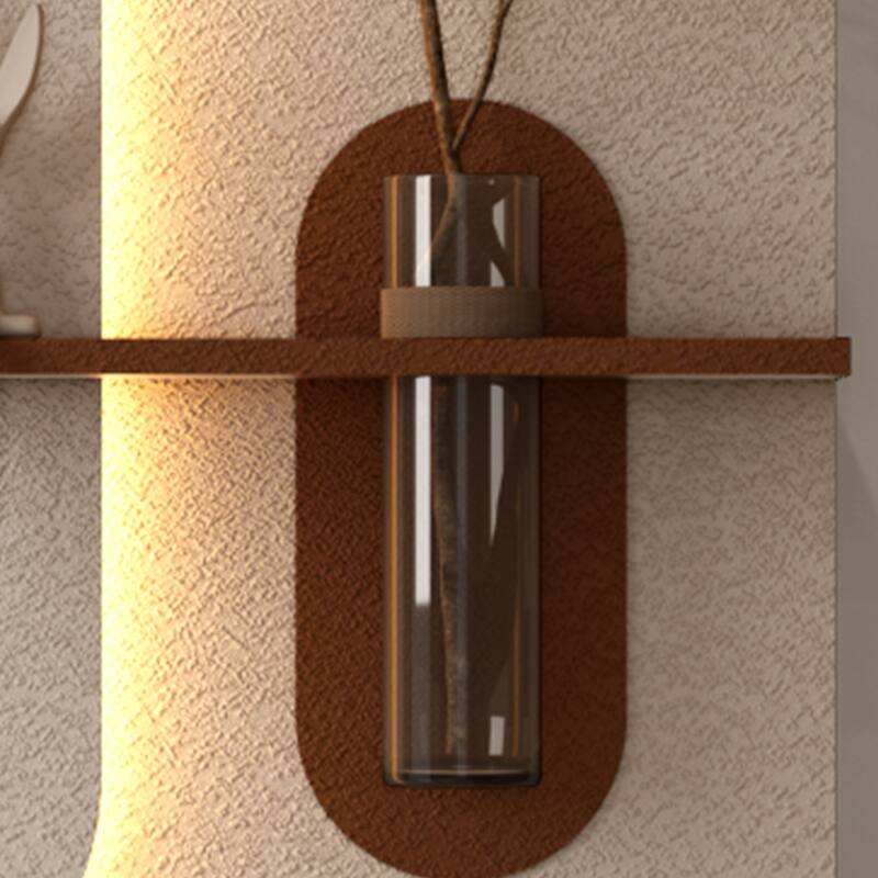 Roomfitters LED Sandstone Wall Art with 3D Vase, 3 Color Light Strip & Fake Rabbit Statue for Living Room, Light Coffee