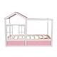 preview thumbnail 7 of 7, Treehouse Style House Roof Bunk Bed with Storage Staircase and Shelves - Solid Wood Slats Support (Twin over Full Size)