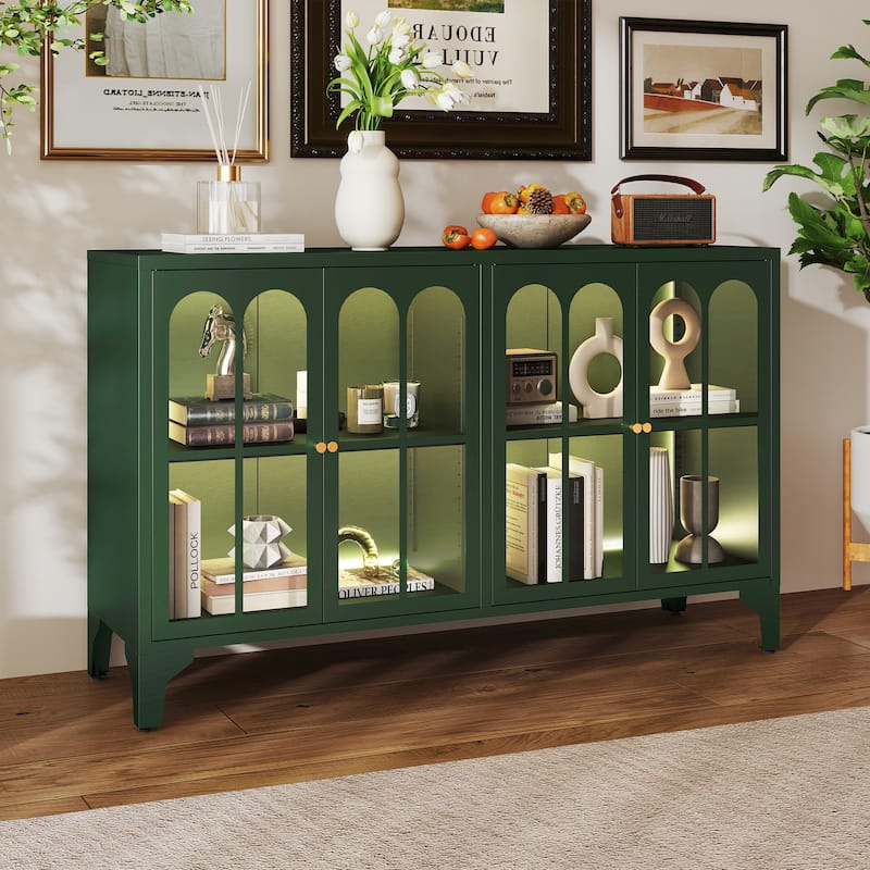 53.2"W Metal Sideboard Buffet Cabinet with Glass Doors