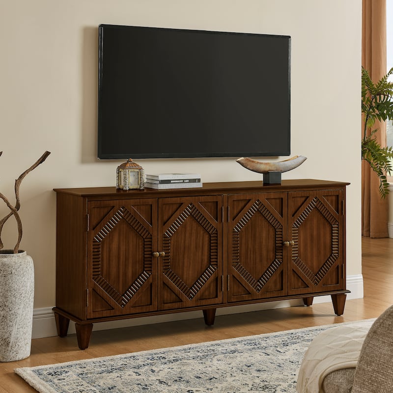 Elegant 65.2" Mid-Century Credenza - Geometric Storage Cabinet with Dual-Purpose Coffee/Wine Bar