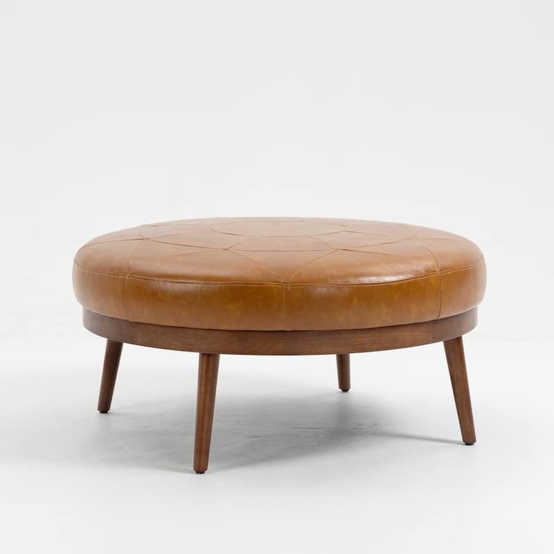 Krista 36-inch Round PU Leather Ottoman with Wood Framing