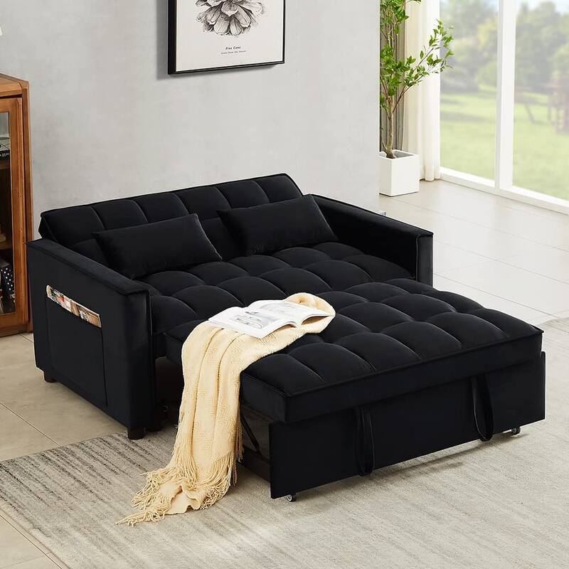 Velvet Loveseat Futon Sofa Couch w/Pullout Bed, Modern Small Lounge