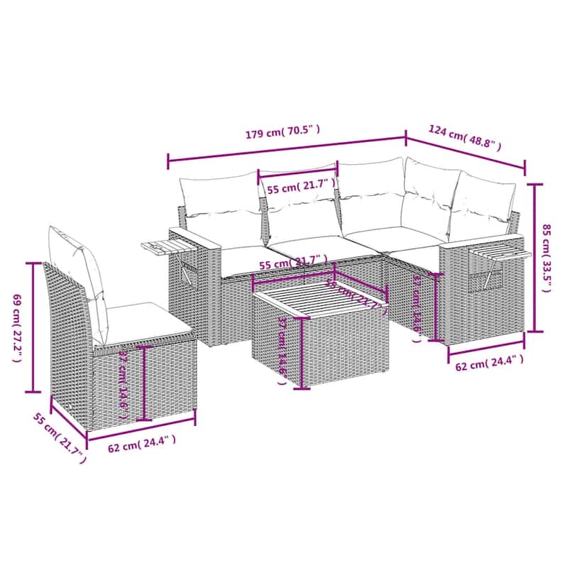 vidaXL Patio Sofa Set with Cushions Outdoor Conversation Furniture Poly Rattan