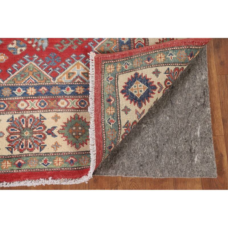 Geometric Kazak Area Rug Hand-Knotted Oriental Wool Carpet - 4'11" x 6'3"