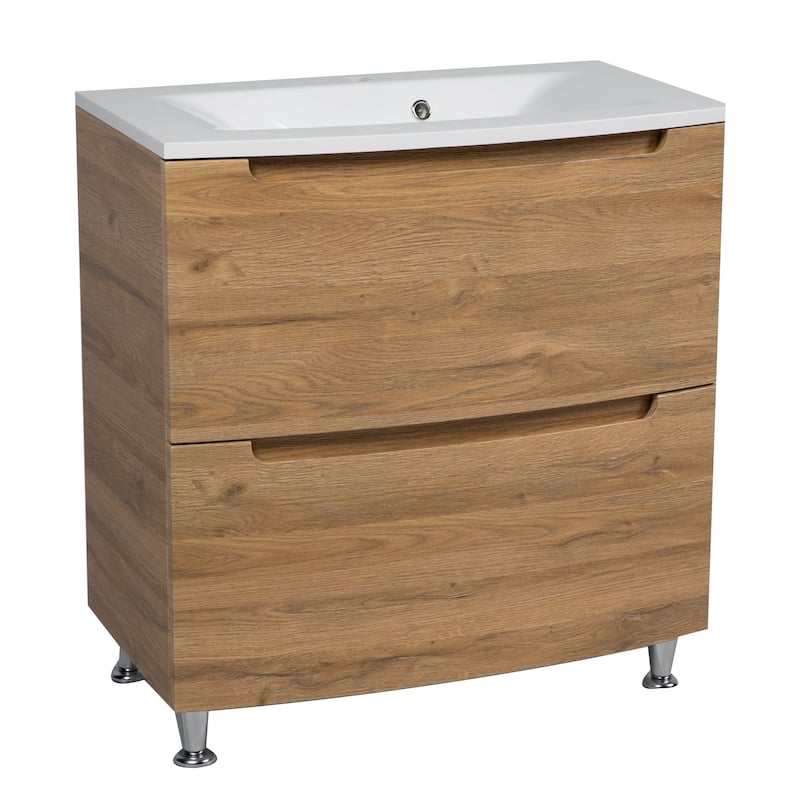 Modern Free standing Bathroom Vanity with Washbasin | Delux Collection with Mirror - 28" - Teak Natural