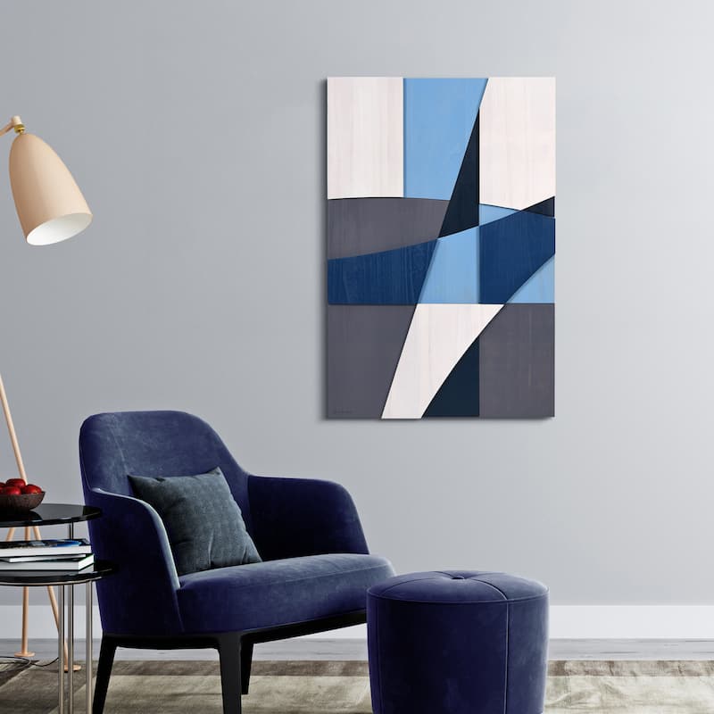 Empire Art Direct Whispers of Blues I & II Hand Made & Hand Finished Solid Wood Abstracts Wall Art Set