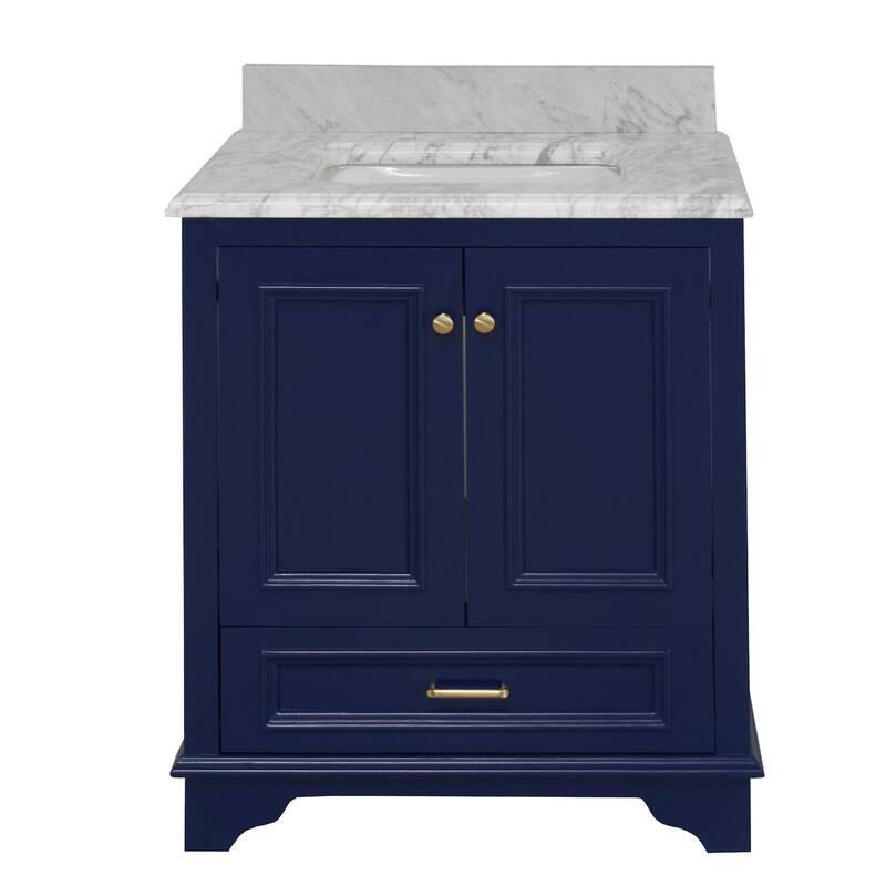 KitchenBathCollection Nantucket 30" Bathroom Vanity with Carrara Marble Top