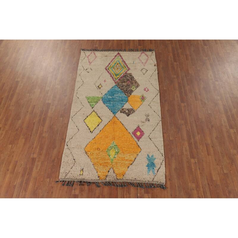 Geometric Moroccan Oriental Area Rug Hand-Knotted Wool Carpet - 4'9" x 8'9"