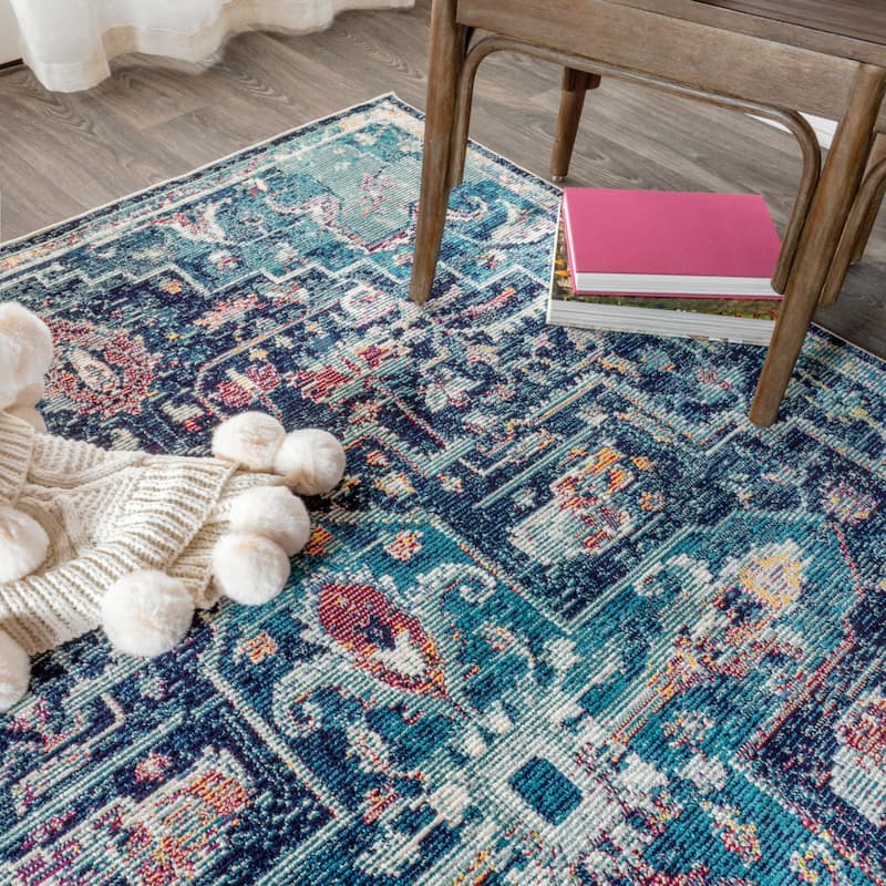 JONATHAN Y Zafra Vintage Medallion Rug Peacock Blue/Navy Area Rug
