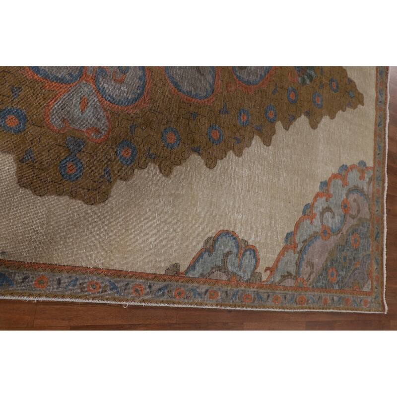 Distressed Tabriz Persian Antique Rug Hand-Knotted Wool Carpet - 7'1" x 10'11"