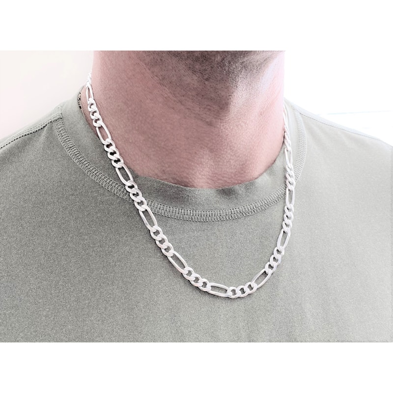 Roberto Martinez Sterling Silver 7.5mm Figaro Chain Necklace (20"-30")