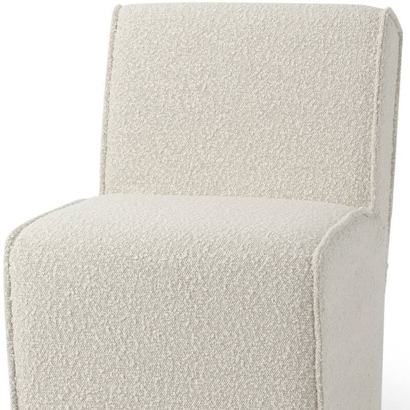 HomeRoots Cream Fully Upholstered Boucle Dining Side Chair With Wheels - 27.17 in. x 31.3 in. x 20.47 in.