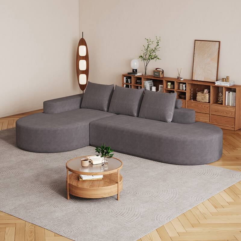 L Shaped Modular Curved Sectional Sofa, Chenille Upholstered 3 Seat Sofa, Corner Sofa with 3 Pillows for Living Room, Bedroom