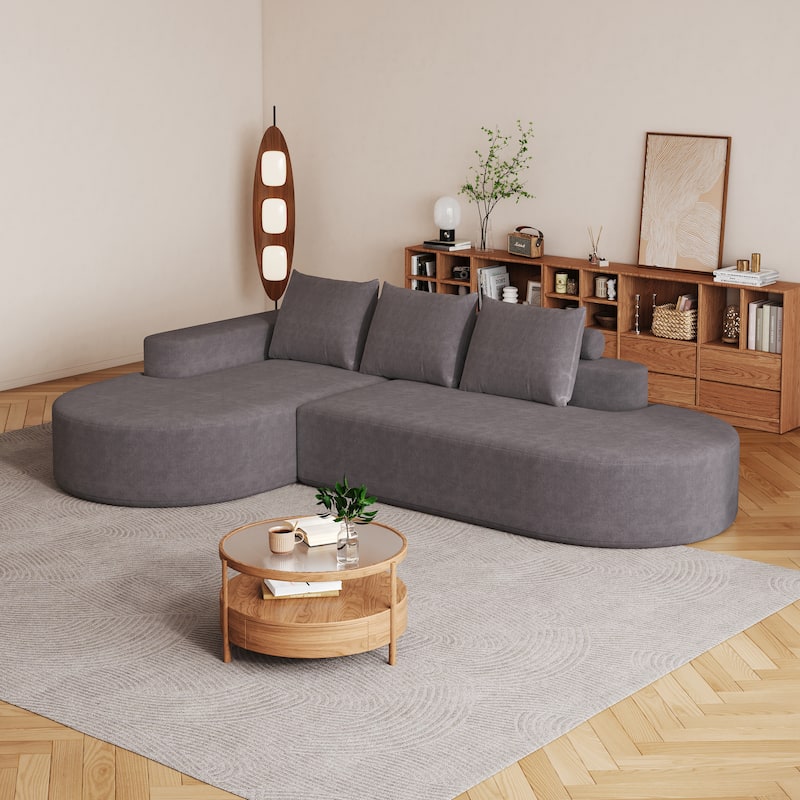 Roomfitters 108.5" Modern Curved Chenille Sectional Sofa, Modular L-Shaped Couch with 3 Pillows