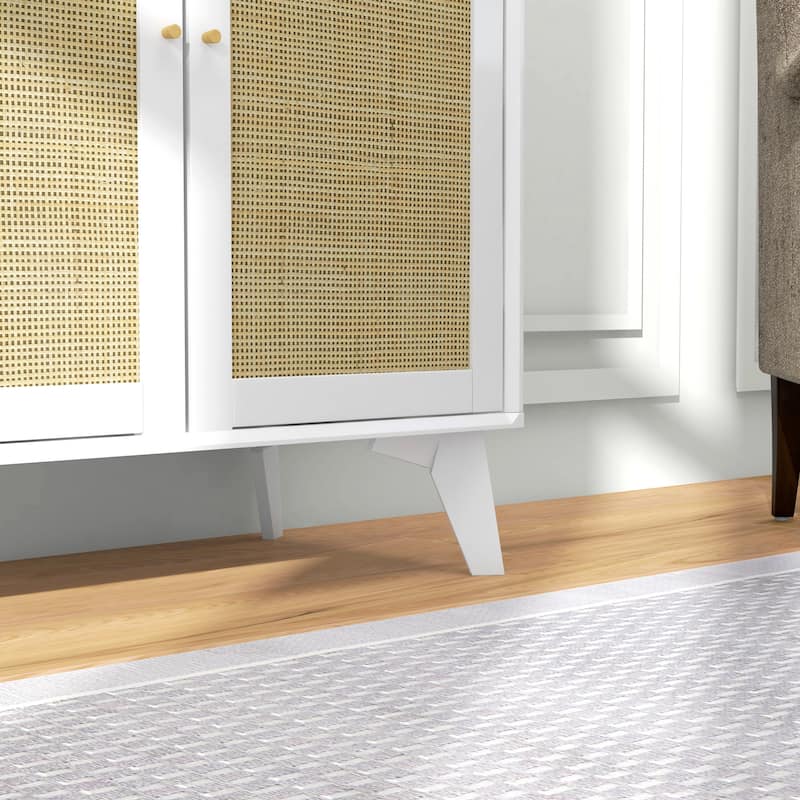 HOMCOM Boho Storage Cabinet, Kitchen Cabinet with 2 Rattan Doors and Adjustable Shelf for Living Room, Hallway, White