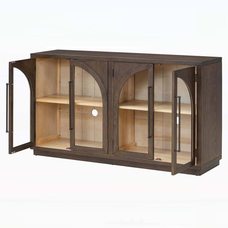 4-Door Storage Cabinet with Glass Doors and Arched Design