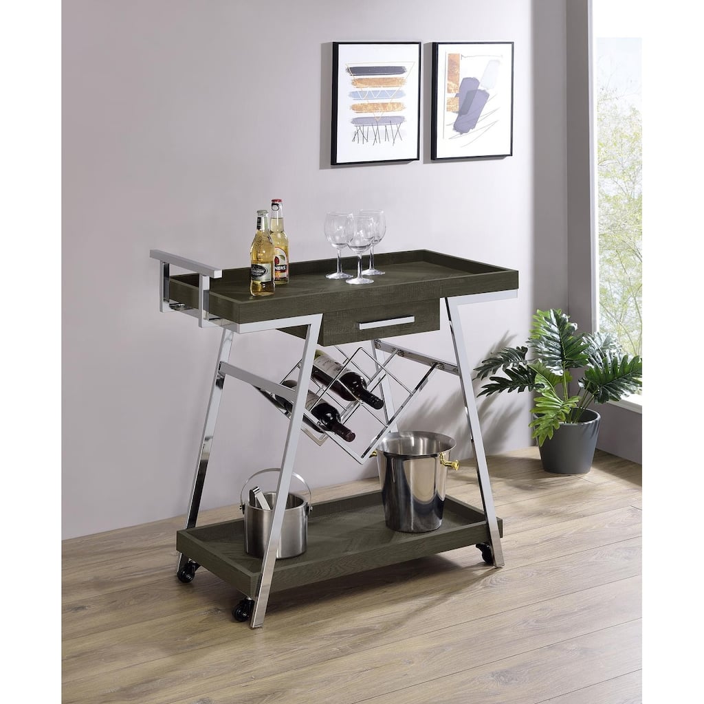 Stremler 2-tier Bar Cart with Storage Drawer