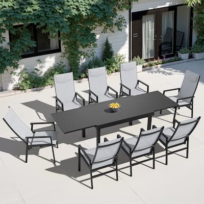 9-PC Outdoor Patio Aluminum Dining Sets Expandable Table with Adjustable Dining Chairs