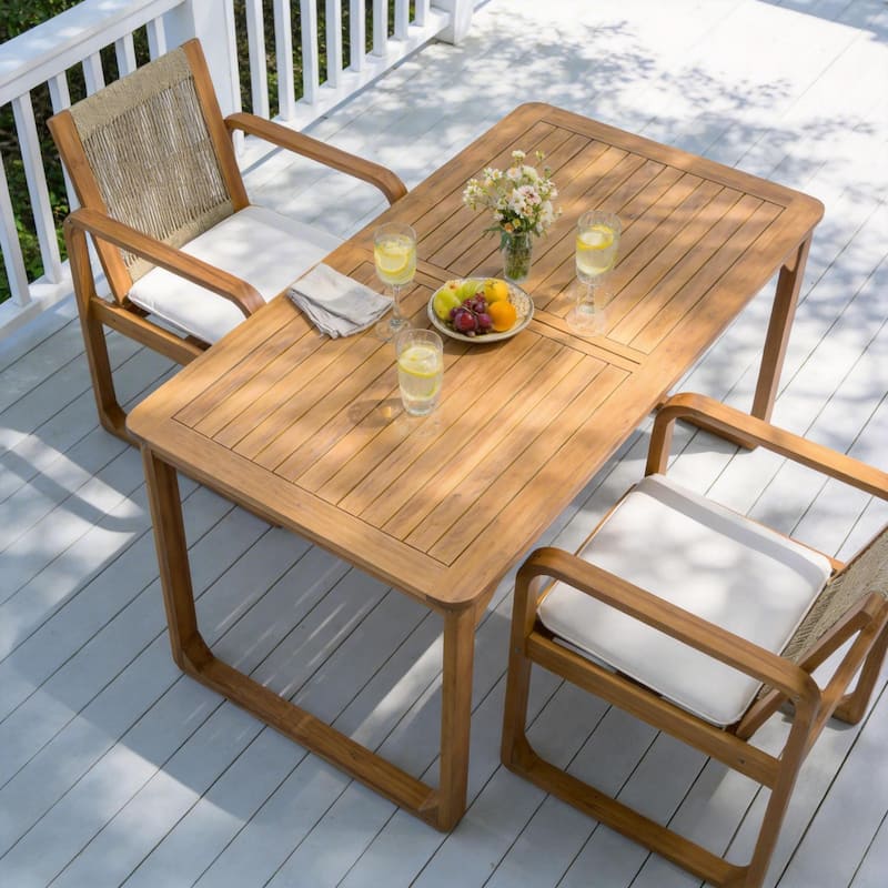 Christopher Knight Home Caspian Acacia Wood Patio Dining Table with Curved Leg - Light Teak