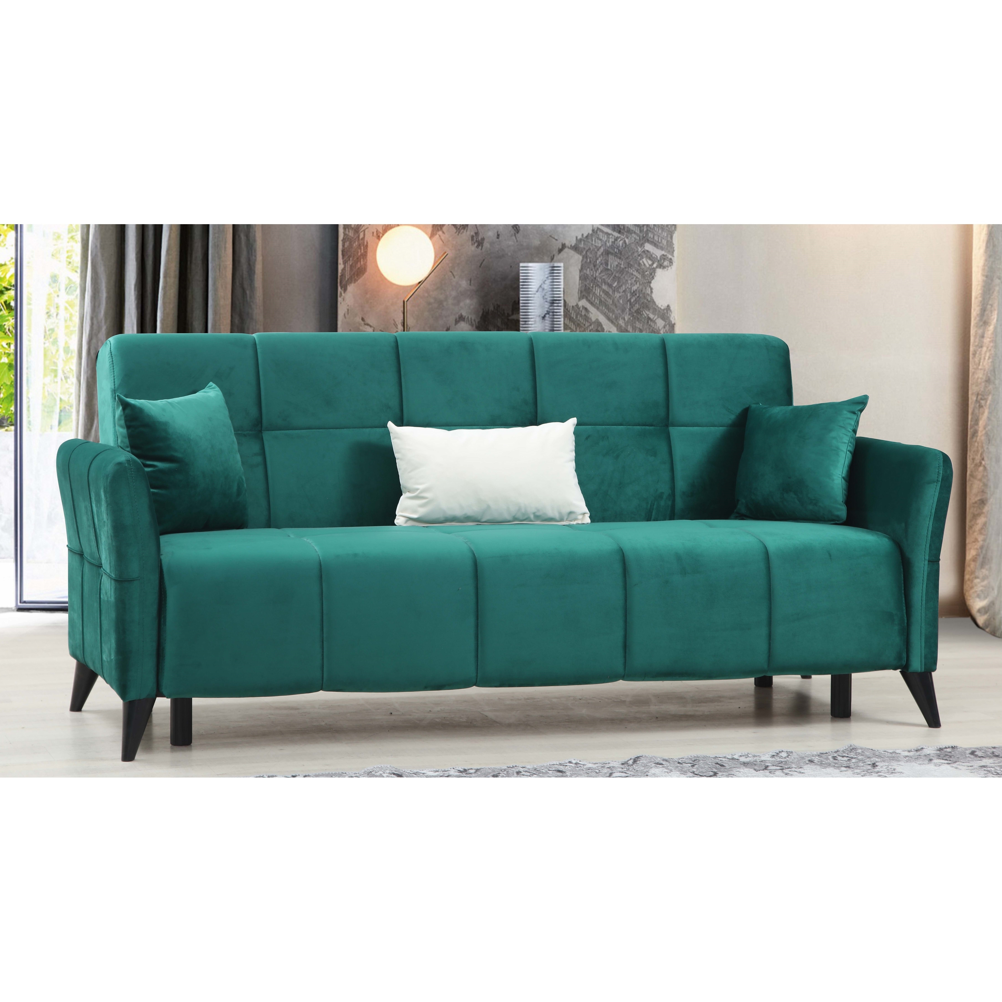 Armandale Green Velvet Upholstered Convertible Sleeper Sofa with Storage