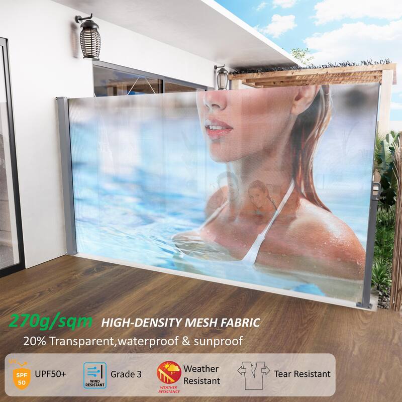 71x138 Inch Retractable Side Awning, Semi-transparent UV Printed, UPF50+, Ideal for Garden, Balcony, Pool