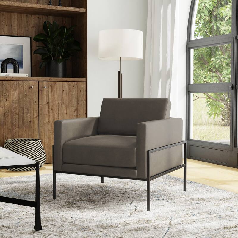 HomePop Modern Upholstered Club Chair w/Metal Frame - Pewter Gray Faux Leather