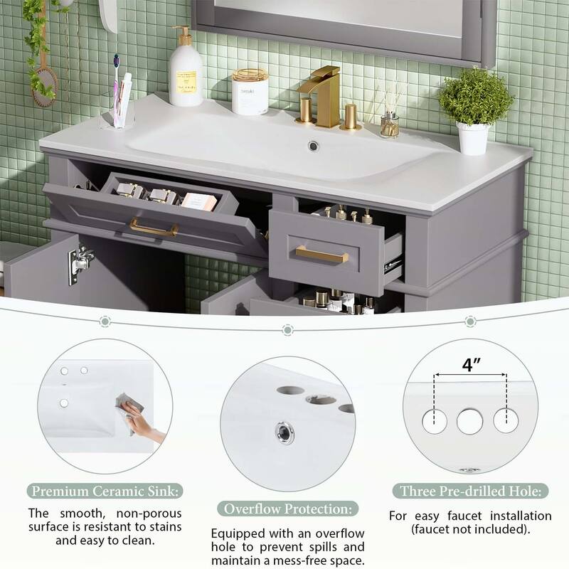 Modern Bathroom Vanity with Ceramic Sink,Soft Close Doors,and Ample Storage for Small Bathrooms