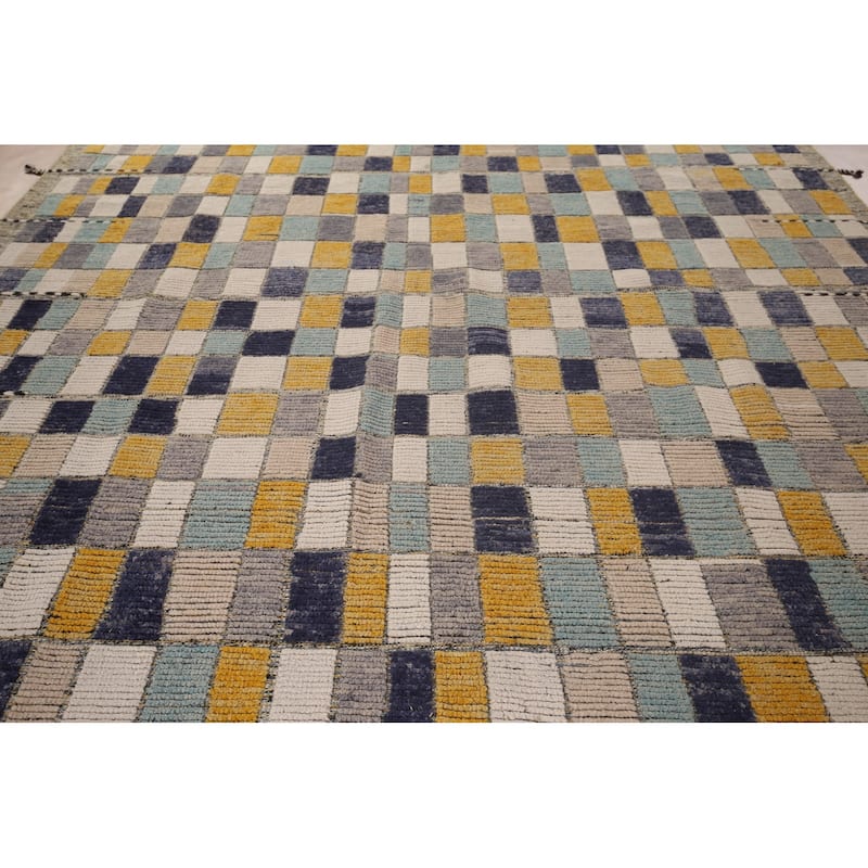 All-Over Checkered Moroccan Large Modern Area Rug Handmade Wool Carpet - 9'9"x 15'1"