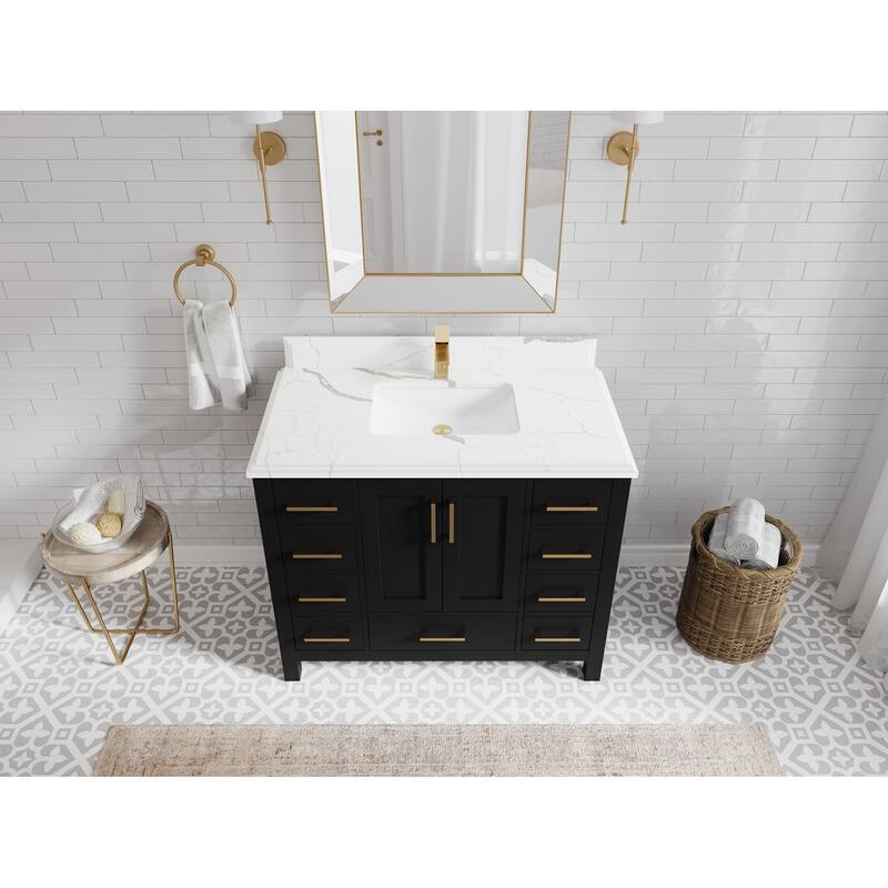Willow Collections 42 in. W x 22 in. D Malibu Single Sink Bathroom Vanity with Countertop - 1.5" Calacatta Laza - Black