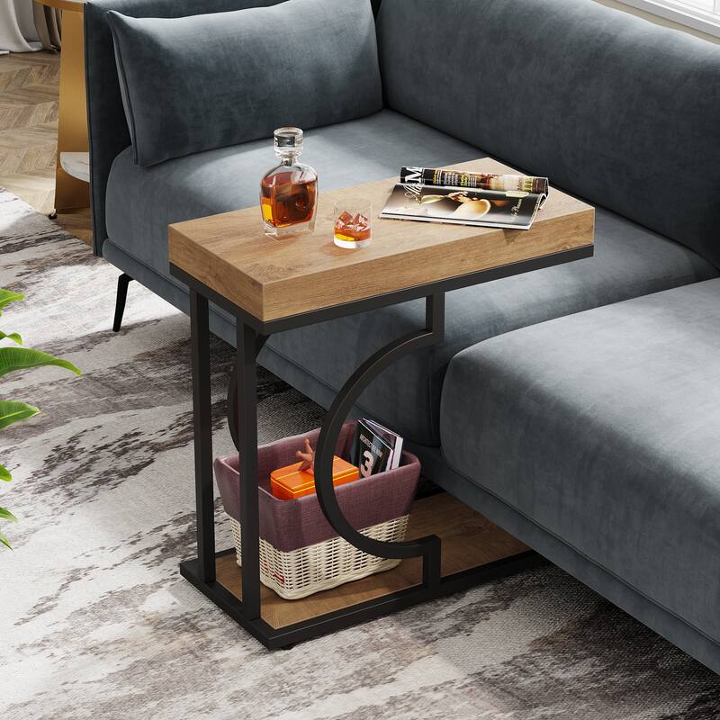 Modern Side Table, C Shaped End Table, Chairside Sofa Bedside Table for Living Room
