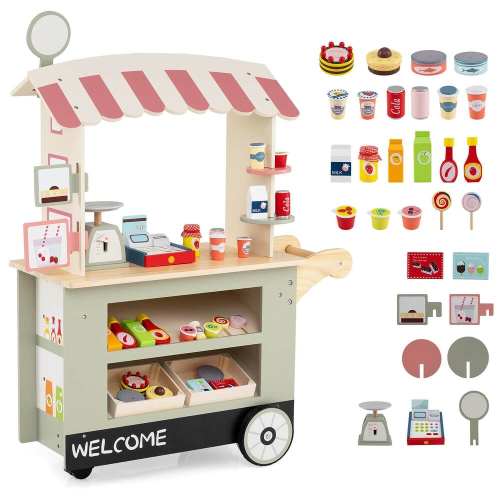 Costway Kids Snacks & Sweets Food Cart Kids Toy Cart Play Set with 30 - See Details