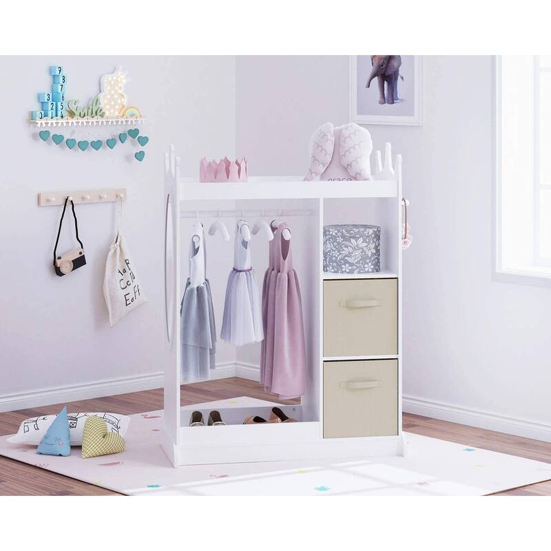 UTEX Kids Dress up Storage with Mirror and Storage Bin,Kids Armoire Dresser,Costume Closet,Pretend Storage Closet for Kids