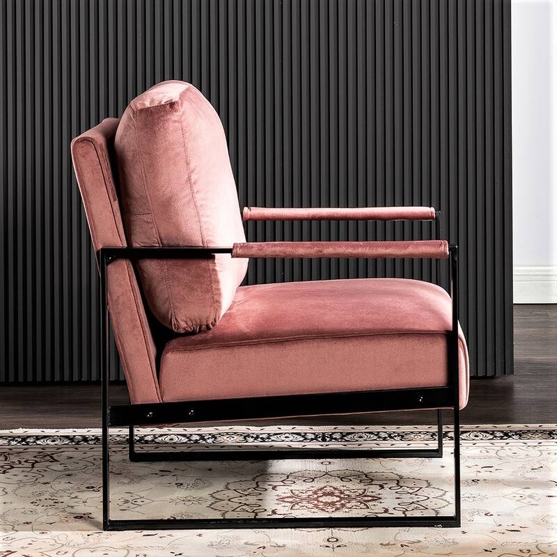 Hosam 25.4" Velvet Upholstery Metal Arms Chair - Rose