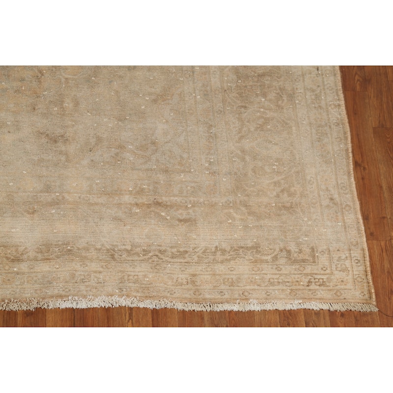 Hand Knotted Oriental 100% Wool Carpet Traditional Distressed Brown Mashad Area Rug - 13' 1'' X 9' 8''