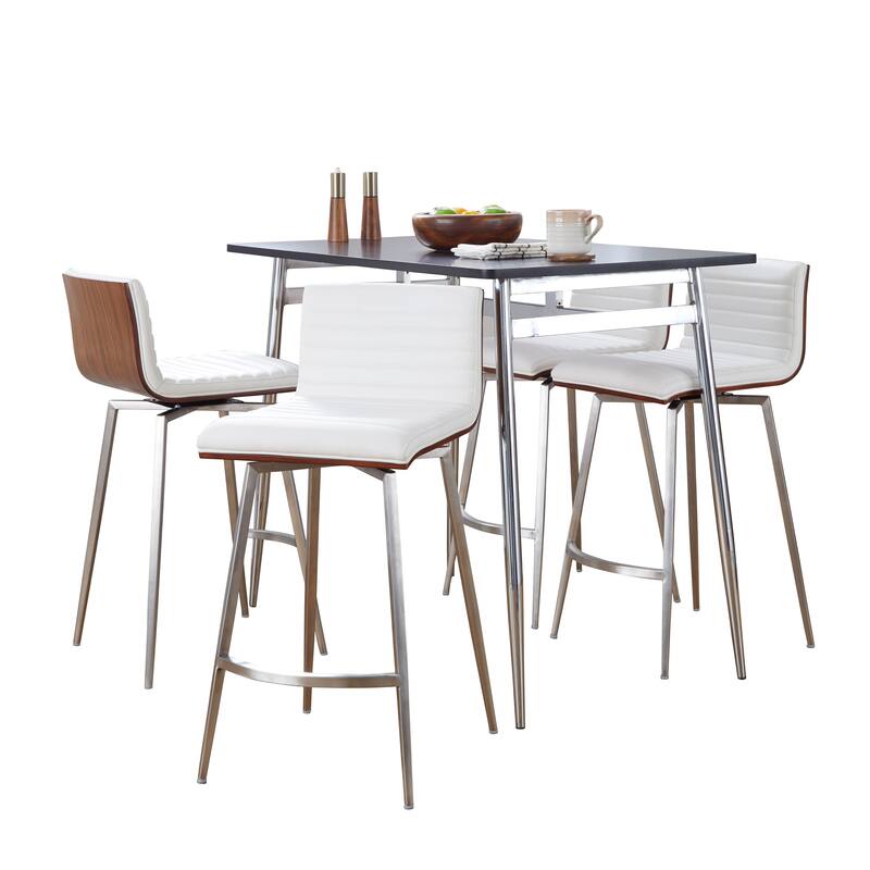Porch & Den Naldi-Mason Swivel 5-Piece Counter Height Dining Set - White Faux Leather/Silver Metal/Black Wood