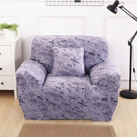 Enova Home Blue Elegant Polyester and Spandex Stretch Washable Box Cushion Armchair Slipcover